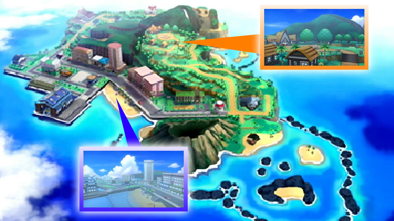 What we see of Alola so far: some routes, some cities, a volcano, a surrounding crescent island, and not much else.