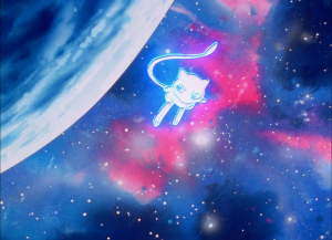 Mew flying in space from the anime opening